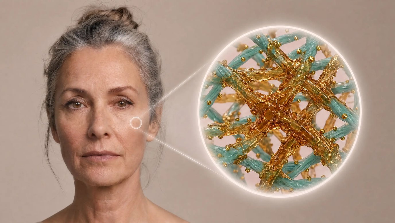 A woman taking a closer look at the Sugar Glass Effect forming in her skin